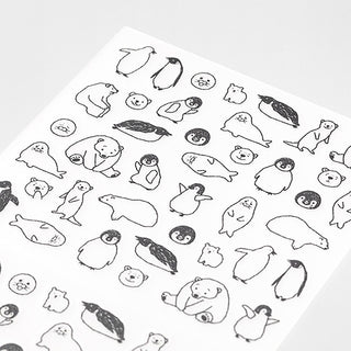 Midori Chat sea creature planner sticker sheet, black-and-white sea animal illustrations