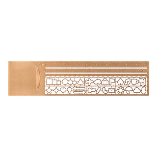 Midori Chiratto clip ruler, copper metal with etched measurement and decorative stencil shapes.