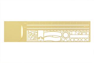 Gold clip ruler with white patterned guide lines and ornate frame design