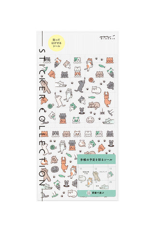 Midori colorful cat planner sticker sheet with many cartoon cat icons and paw prints