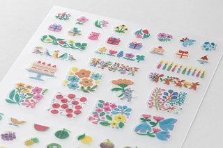 Colorful floral planner stickers sheet with butterflies, birds, and garden icons