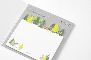 Katanuki Fusen sticky notes pad with green and yellow forest trees graphic