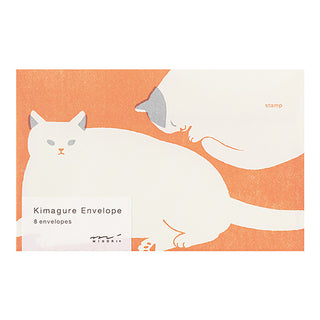 Cat envelope with “Kimagure Envelope” text and orange-and-white cat design, stamp area