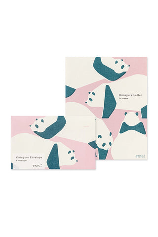 Panda-themed letter paper set with matching envelopes, pink and teal illustrated design