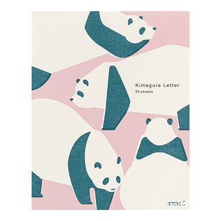 Panda letter writing paper, pink-and-cream background with teal panda illustrations