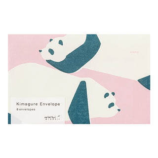 Single panda envelope front, teal panda illustrations with cream and pink design