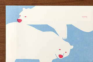 Close-up polar bear envelope front with stamp area and blue print