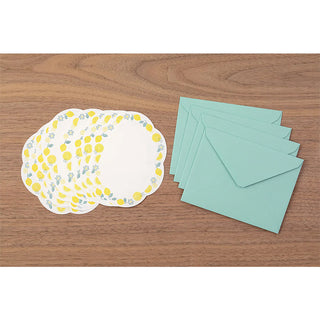 Lemon-pattern die-cut letter cards with matching teal envelopes, stationery set