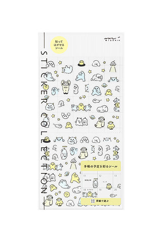 Midori Little Monsters planner sticker sheet with cute animal-face icons in black and yellow