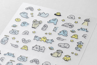 Little Monsters sticker sheet with blue and gray animal and star icons
