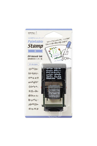 Paintable rotary stamp set with flower designs and ink, in retail box.