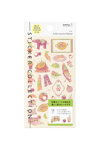Sheet of planner stickers with colorful Thai-themed illustrations, 16-piece set