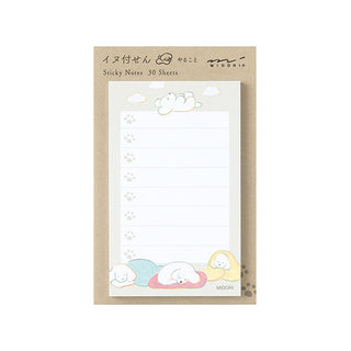 Midori sticky notes pack, kraft sleeve with fluffy sleeping dog and paw-print design, 30