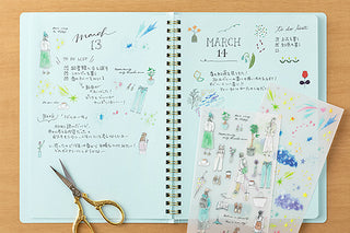Starry sky transfer sticker sheet laid over planner pages with date 'March 14'
