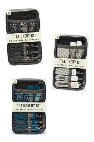 Midori XS mini stationery kit case, black mesh organizer with assorted tools inside