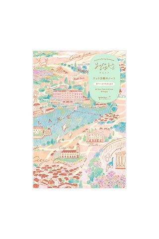 Midori Yuru Log B6 dot grid notebook, colorful city and lake cover
