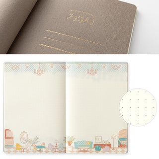 Midori Yuru Log B6 dot grid notebook, gray back cover with gold logo