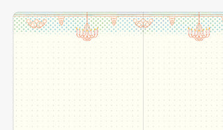 B6 dot grid notebook inside view, white dotted pages with decorative hanging-bell border