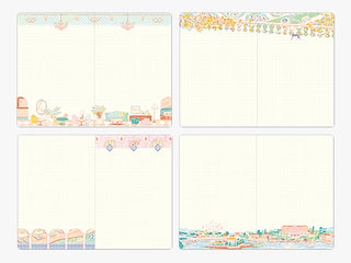 B6 dot grid notebook layout set showing multiple blank dotted pages with scene accents