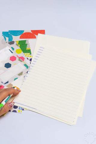 Letter set with patterned cover sheets and blank lined note pages