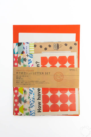 Midori Gasa Gasa letter set with red patterned envelopes and letter papers