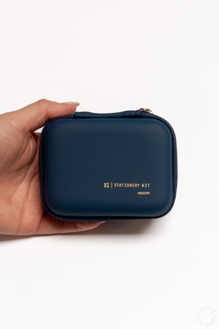 Midori navy mini stationery kit zip pouch with hard-shell case