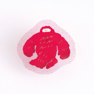 Glitter acrylic Bigfoot clip, red Bigfoot silhouette with white feet details