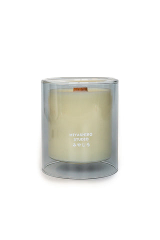Obake candle in clear glass jar with cream wax and small exposed wick