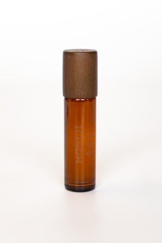 Amber glass skin scent bottle with dark brown cap