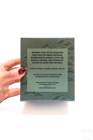 SHINRIN-YOKU gift box back with text panel for notes and natural soy wax.
