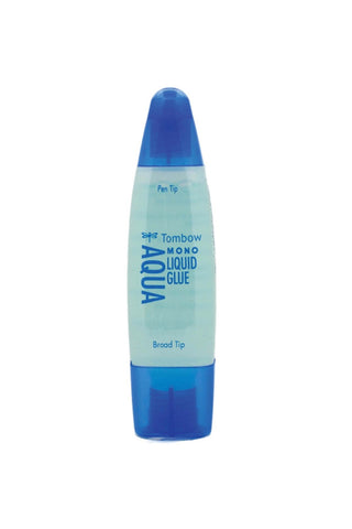 Tombow Mono Aqua liquid glue bottle with broad pen tip, blue cap