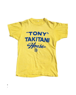 Yellow T-shirt with blue 'TONY TAKITANI' and 'House' logo print