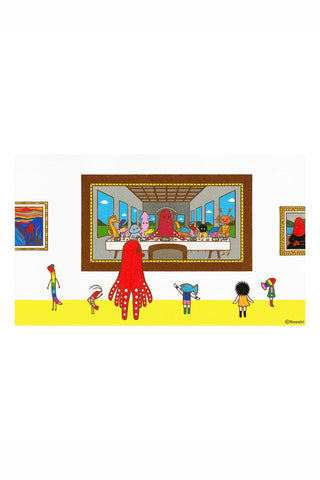 11x17 art print with colorful cartoon museum scene and small characters