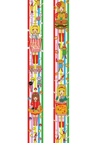 Two decorative washi tape strips, pink and green, with cartoon nutcracker characters