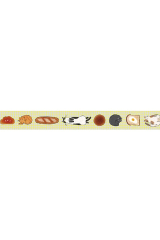 Decorative curing tape strip with cats and bread icons, multi-color pattern
