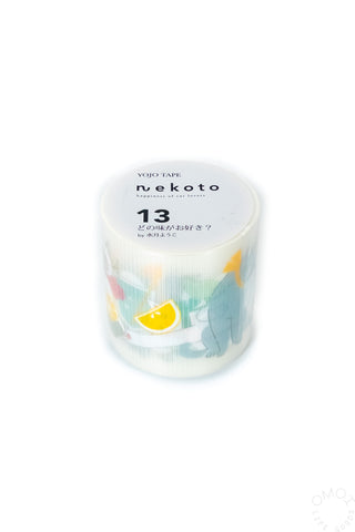 Nekoto curing tape roll, pale clear with cat and drink character print