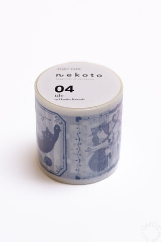 Decorative washi tape roll with blue cat-themed tile pattern