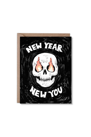 New Year New You greeting card, black skull graphic with NEW YEAR NEW YOU text