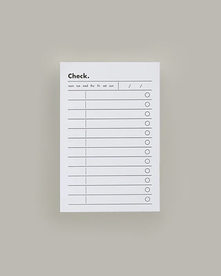 Memo pad sheet with 'Check.' header, lined checklist and circle checkboxes