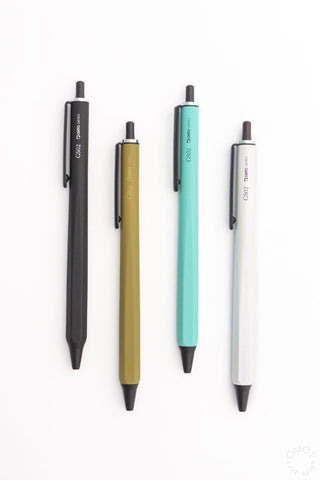Set of OHTO GS02 gel pens in black, khaki, mint, and pearl white