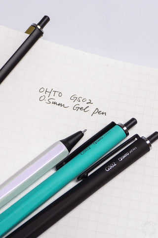 OHTO GS02 gel pen set: mint barrel and black barrel with capped tips