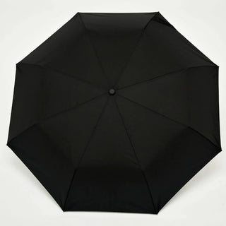 Black compact duckhead umbrella, open canopy with central button