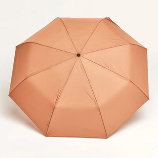 Mocha-brown compact umbrella with button center and eight-panel canopy