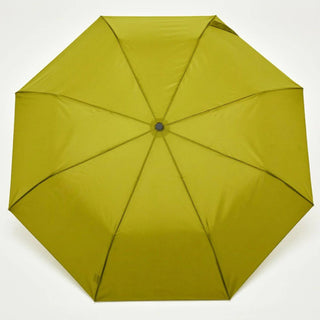 Olive compact umbrella open with octagonal canopy and central hub