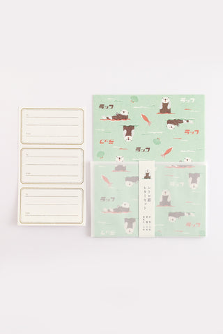 Otter letter set with three lined letter cards and mint patterned envelope