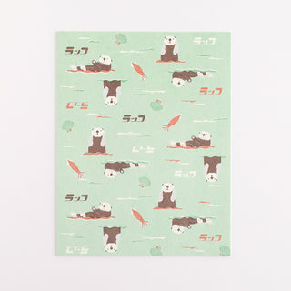 Otter letter set stationery paper with mint green otter and fish pattern