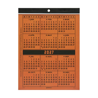 Wall board calendar 2027 monthly layout in orange with black headings and dates.