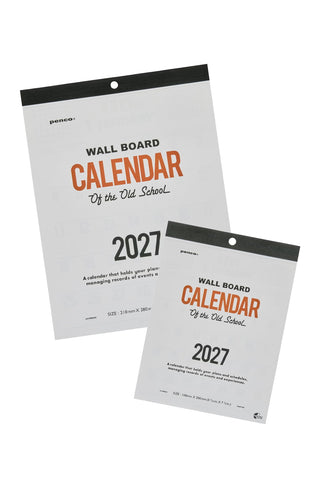 2027 Wall board calendar in white with black header and orange “Calendar” title.