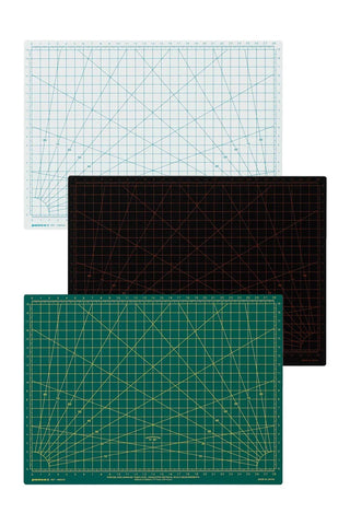 A4 cutting mat set in white, black, and green with measurement grid and angles.
