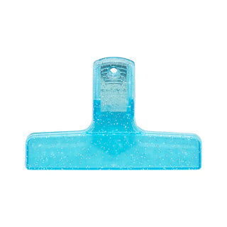 Plastic glitter binder clip, light blue T-shaped clamp